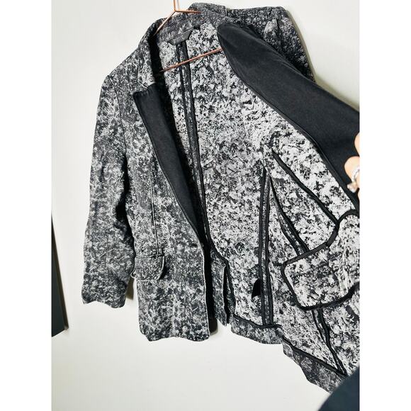 BADGLEY MISCHKA Grey Black Printed Floral 100% Cotton Fitted Charlie Blazer XL - Picture 9 of 12